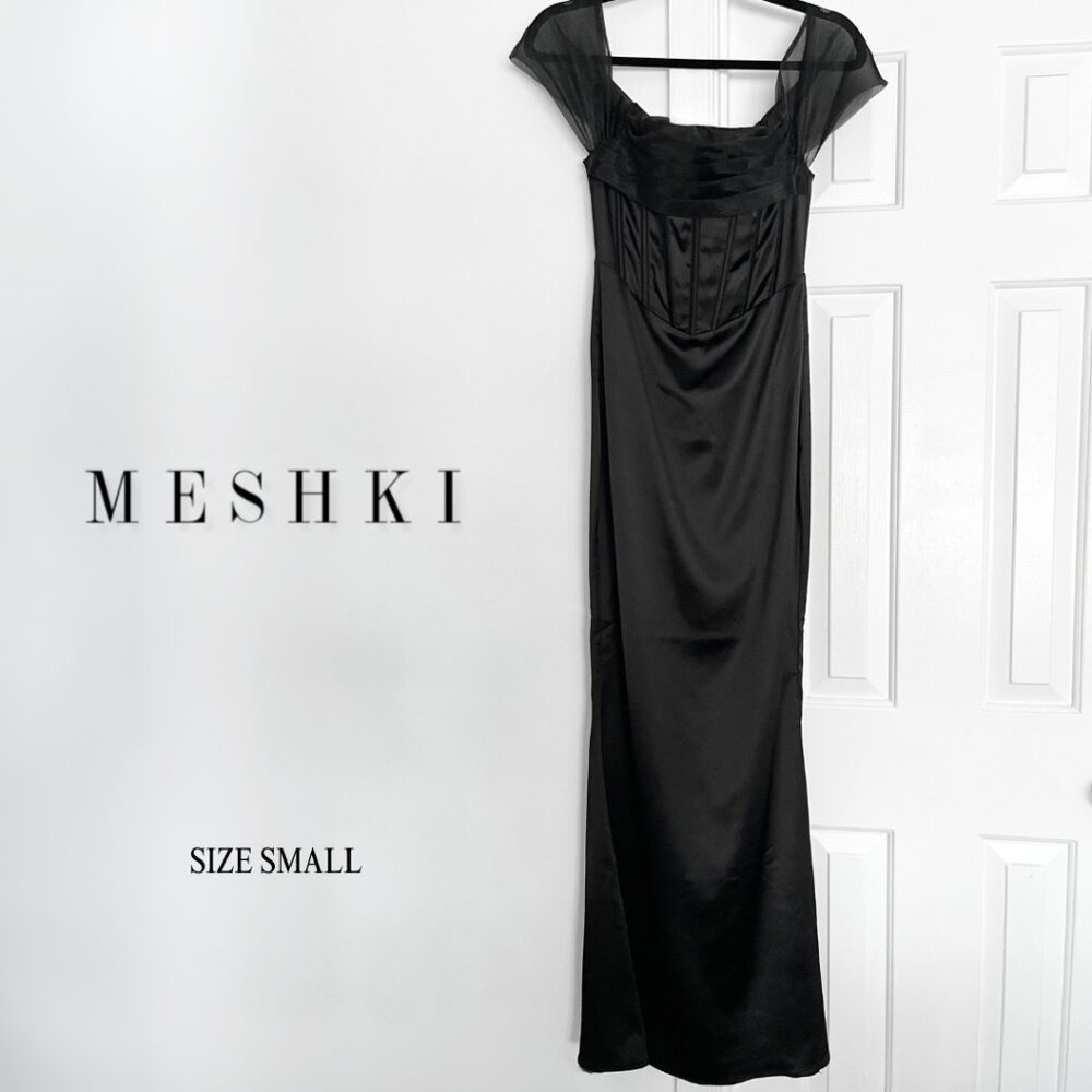 Meshki Black Floor Length Corset Gown | Silky Maxi Formal Dress Size Small
